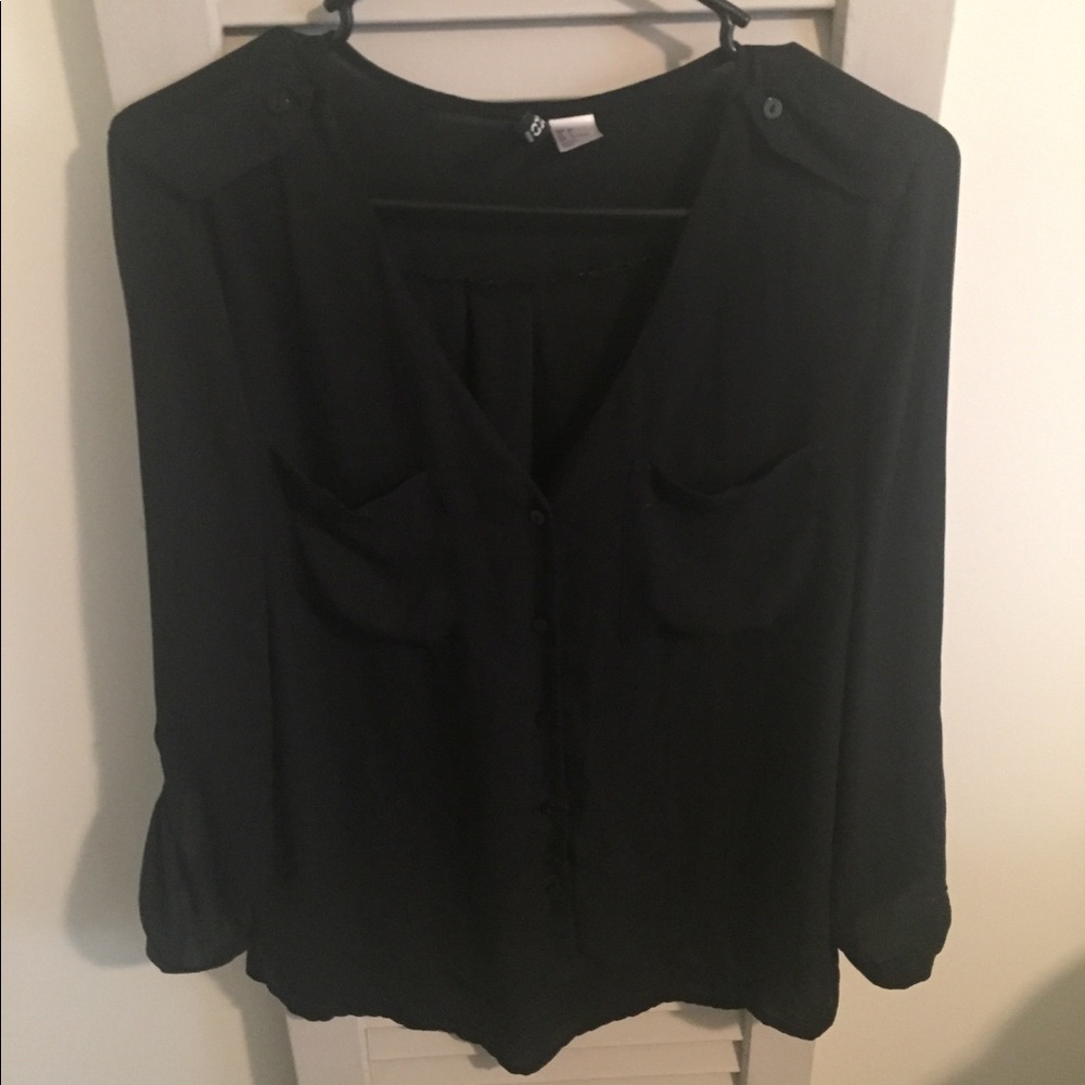 Black sheer long sleeve button down top size 6